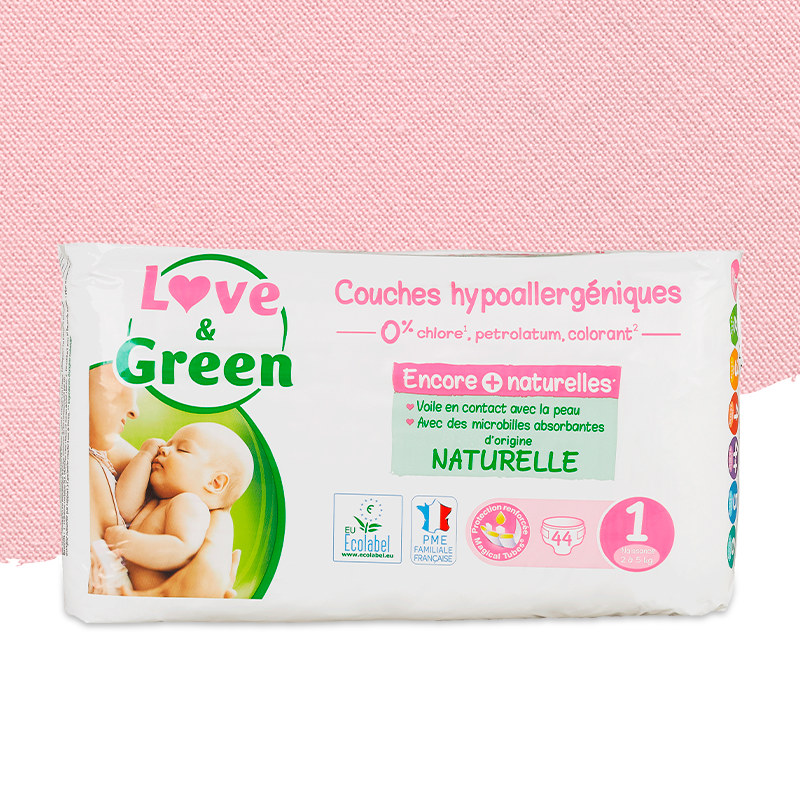 Couches Bébé Hypoallergéniques et Ecologiques Taille 1 Naissance : 2-5 Kg  LOVE & GREEN