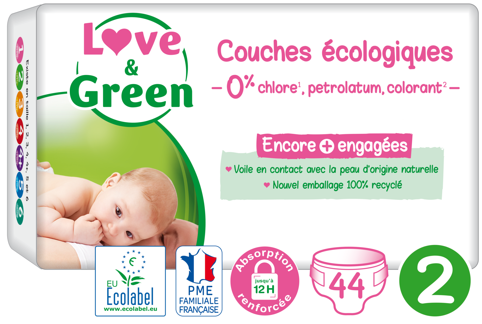 Love and Green T2 | 6 paquets par carton - 44 couches par paquet