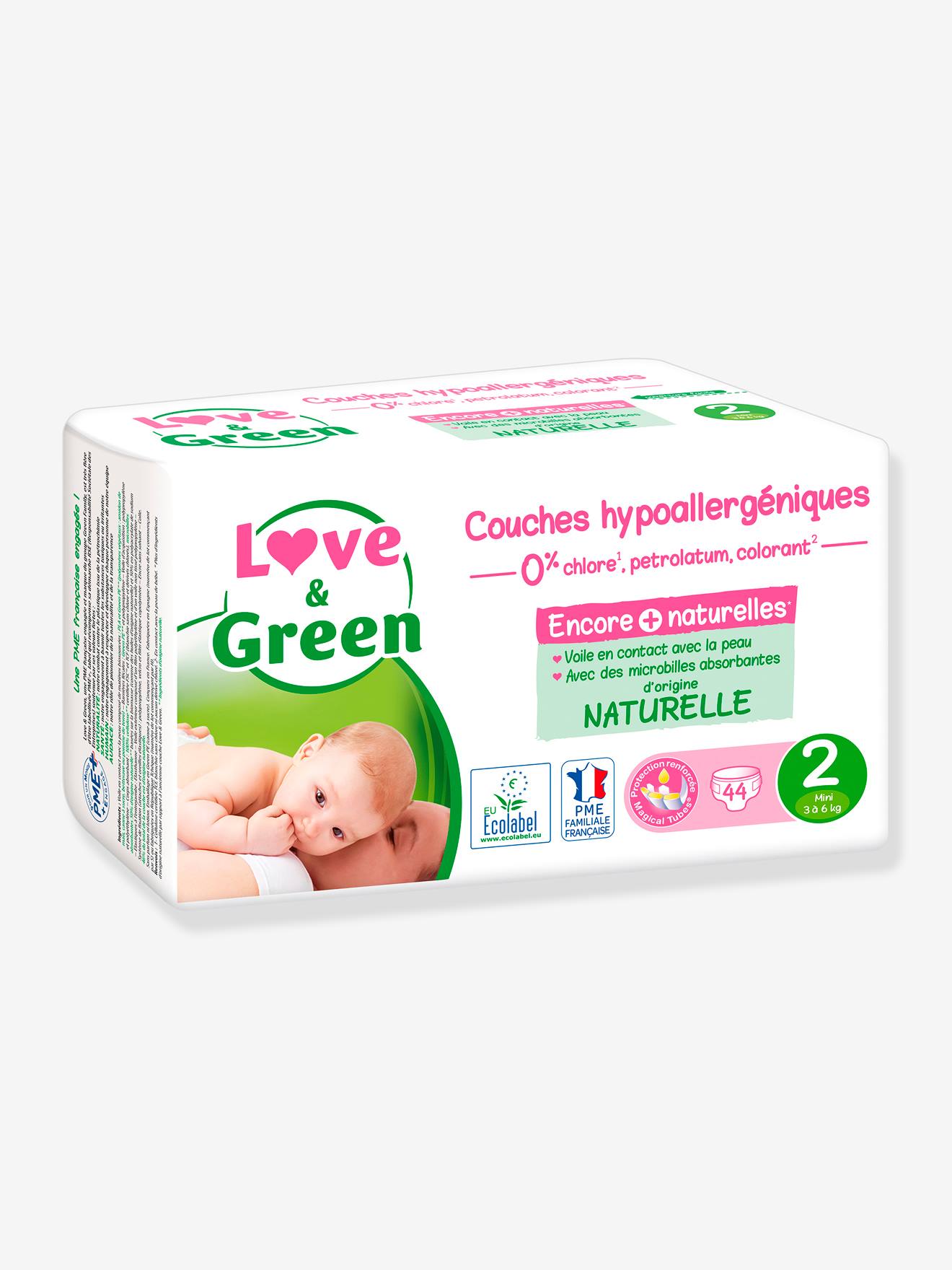 LOVE & GREEN - Couches écologiques taille 2 (3-6 kg) - paquet de