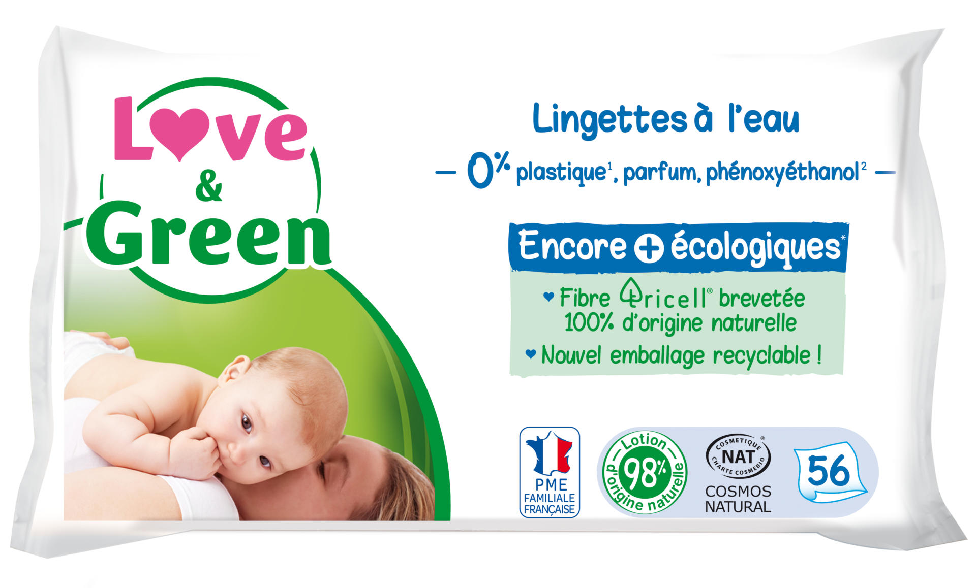 Love and Green Lingettes pour bébé à l'eau